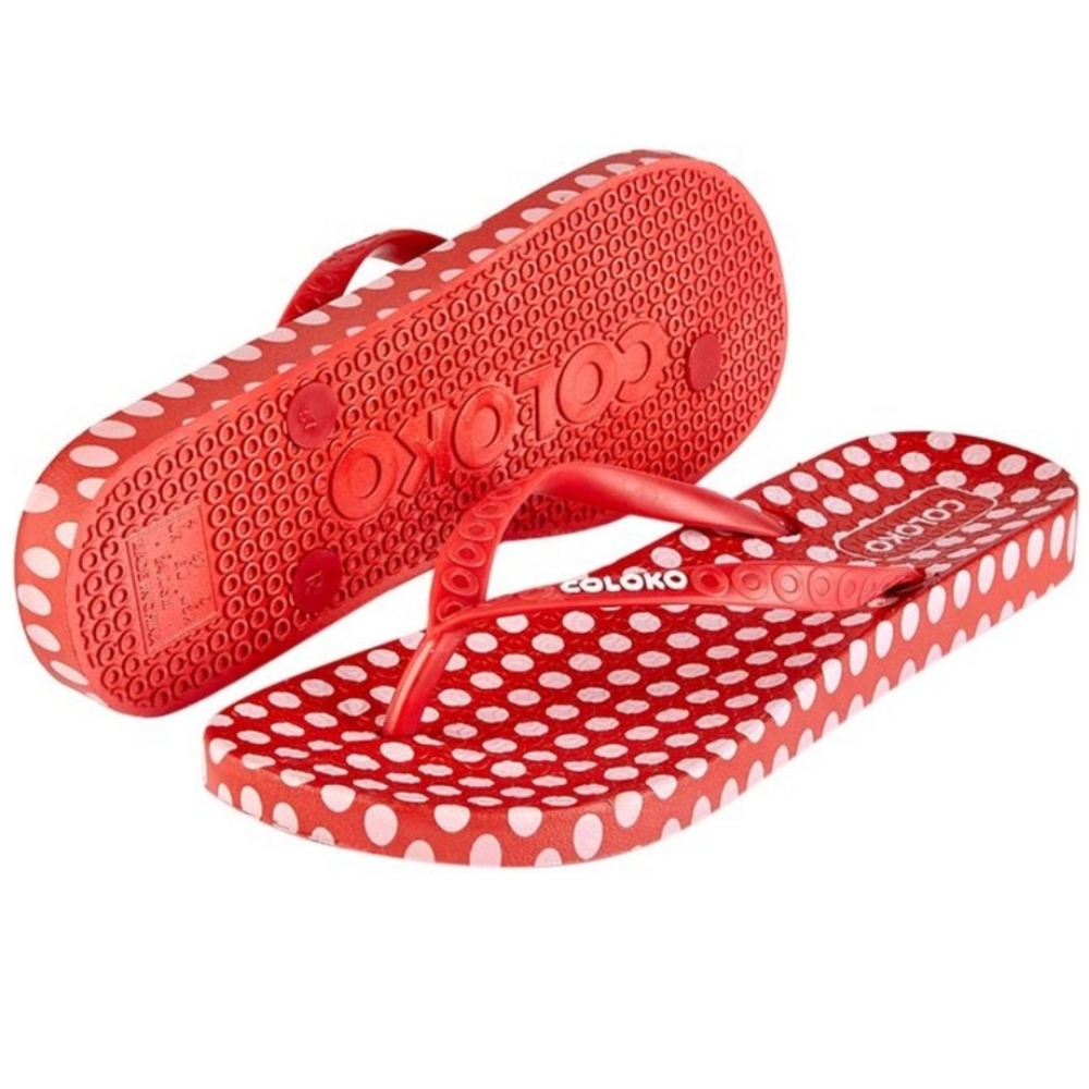 👣Unique "COLOKO" 💦Red & Pink PolkaDot Laelia Flip …